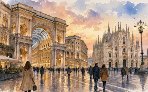 Moncler S.p.A. (IT0004965148) illustriert die Stadt Mailand als stimmungsvolles Aquarellgemälde mit historischer Piazza und Dom - Foto: THN