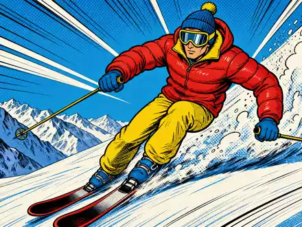 Moncler S.p.A. (IT0004965148) inszeniert einen farbenfrohen Pop-Art-Comic mit Skifahrer in gepolsterter Daunenjacke - Foto: THN