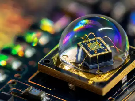 ams-OSRAM AG (ISIN AT0000A18XM4) zeigt in dieser Makroaufnahme einen winzigen optischen LED-Sensorchip im Detail - Foto: THN