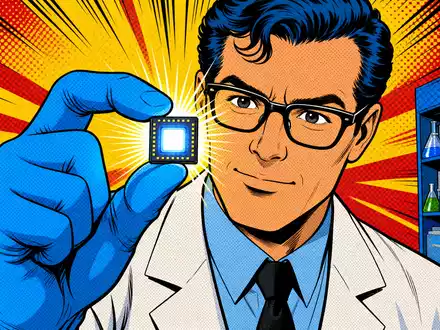 ams-OSRAM AG (ISIN AT0000A18XM4) erscheint hier als farbenfrohe Pop-Art-Comic-Szene mit leuchtendem Sensorchip - Foto: THN