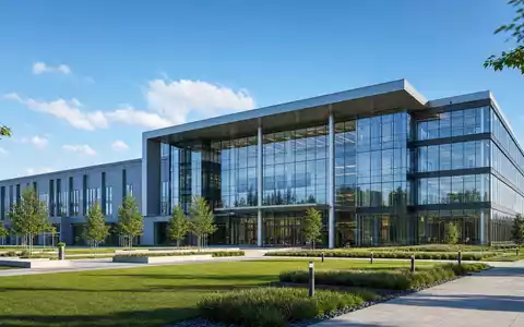 Architektur-Render eines modernen Firmengebäudes im Stil von SFS Group AG, Aktie ISIN CH0239229302, mit Glasfassade - Foto: THN