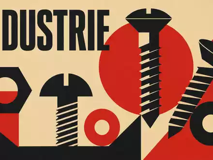 Bauhaus-Poster mit geometrischen Formen symbolisiert Industriebranche von SFS Group AG, Aktie ISIN CH0239229302, Sektor-Schriftzug INDUSTRIE - Foto: THN
