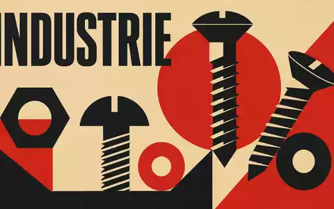 Bauhaus-Poster mit geometrischen Formen symbolisiert Industriebranche von SFS Group AG, Aktie ISIN CH0239229302, Sektor-Schriftzug INDUSTRIE - Foto: THN