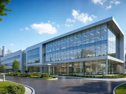 Bachem Holding AG (CH0012530207) investiert in modernste Produktionsgebäude, illustriert durch dieses Architektur-Render einer Biotech-Anlage - Foto: THN