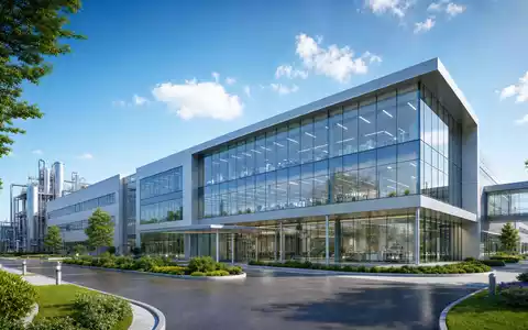 Bachem Holding AG (CH0012530207) investiert in modernste Produktionsgebäude, illustriert durch dieses Architektur-Render einer Biotech-Anlage - Foto: THN