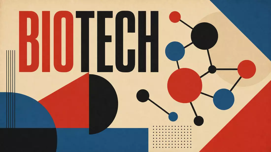 Bauhaus-Poster mit geometrischen Formen und dem Wort BIOTECH