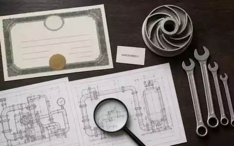 Sulzer AG (CH0038388911) inszeniert als Flatlay ein Aktienzertifikat, eine ISIN-Karte und ein Pumpenlaufrad mit Werkzeugen - Foto: THN