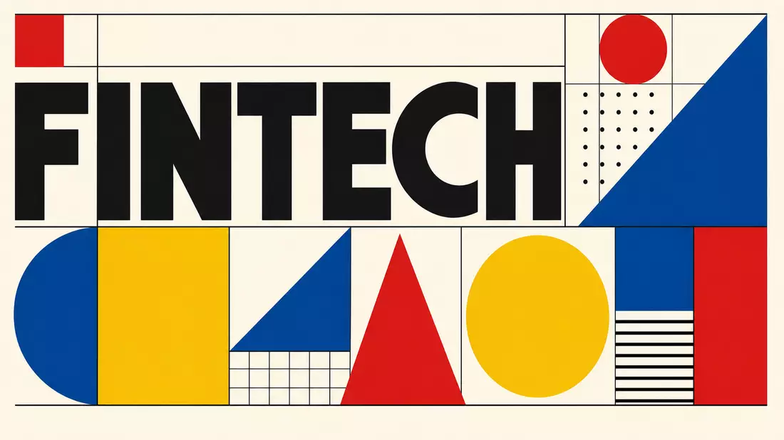 Bauhaus-Poster mit geometrischen Formen und dem Schriftzug FINTECH