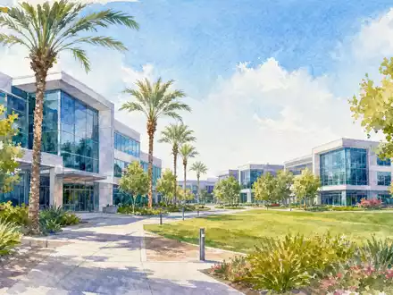 Aquarellmalerei des Firmensitzes in Sunnyvale zeigt Intuitive Surgical Inc. (US46120E6023) mit modernem Campus und Palmen - Foto: THN