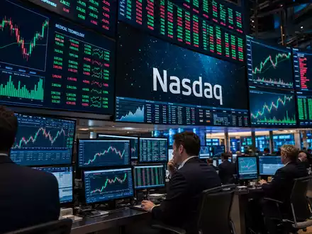Börsen-Editorial vom Nasdaq-Handelsraum mit Medizintechnik-Charts repräsentiert Intuitive Surgical Inc. (US46120E6023) im Aktienmarkt-Kontext - Foto: THN