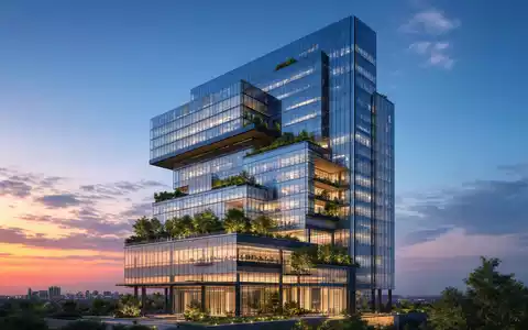 Architektur-Render eines Glasturms repräsentiert Intesa Sanpaolo S.p.A., ISIN IT0000072618, modernen Bankkonzern mit Hochhaus-Hauptquartier - Foto: THN