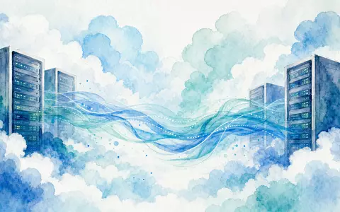 Aquarellillustration mit Datenströmen visualisiert NetApp Inc., ISIN US64120B1098, als Anbieter moderner Cloud-Storage-Technologien weltweit - Foto: THN