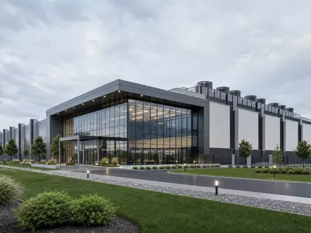 Architektonisches 3D-Rendering eines Rechenzentrumsgebäudes repräsentiert NetApp Inc., ISIN US64120B1098, im Sektor Datenspeicherinfrastruktur - Foto: THN
