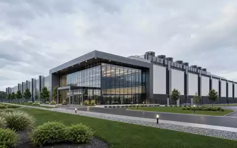 Architektonisches 3D-Rendering eines Rechenzentrumsgebäudes repräsentiert NetApp Inc., ISIN US64120B1098, im Sektor Datenspeicherinfrastruktur - Foto: THN