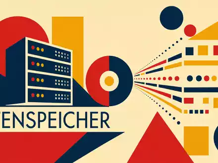 Bauhaus-Poster mit Sektor-Text illustriert NetApp Inc., ISIN US64120B1098, tätig im Bereich Datenspeicherung und Cloud-Infrastruktur weltweit - Foto: THN