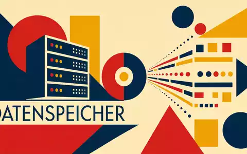 Bauhaus-Poster mit Sektor-Text illustriert NetApp Inc., ISIN US64120B1098, tÀtig im Bereich Datenspeicherung und Cloud-Infrastruktur weltweit - Foto: THN