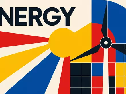 NextEra Energy Inc. (US65339F1012): geometrisches Bauhaus-Poster mit Windrad, Sonne und dem Wort ENERGY - Foto: THN