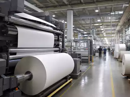 News Corp (Class A) US65249B1098: fotorealistische generische Druckerei mit Zeitungsrollen und Industriepresse - Foto: THN