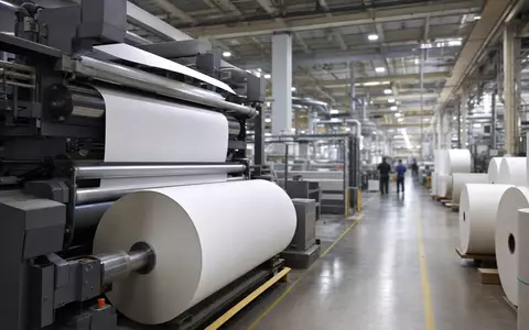 News Corp (Class A) US65249B1098: fotorealistische generische Druckerei mit Zeitungsrollen und Industriepresse - Foto: THN