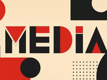News Corp (Class A) US65249B1098: Bauhaus-Poster mit geometrischen Formen und großem Schriftzug MEDIA - Foto: THN