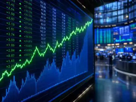 News Corp (Class A) US65249B1098: Börsen-Editorialbild mit generischer NASDAQ-Kurstafel und steigender Trendlinie - Foto: THN