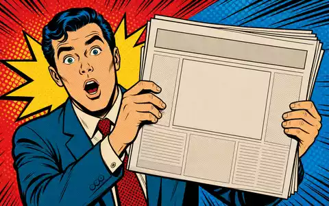 News Corp (Class B) US65249B2088 als Pop-Art-Comic mit Journalist und generischer blanker Zeitung dargestellt - Foto: THN