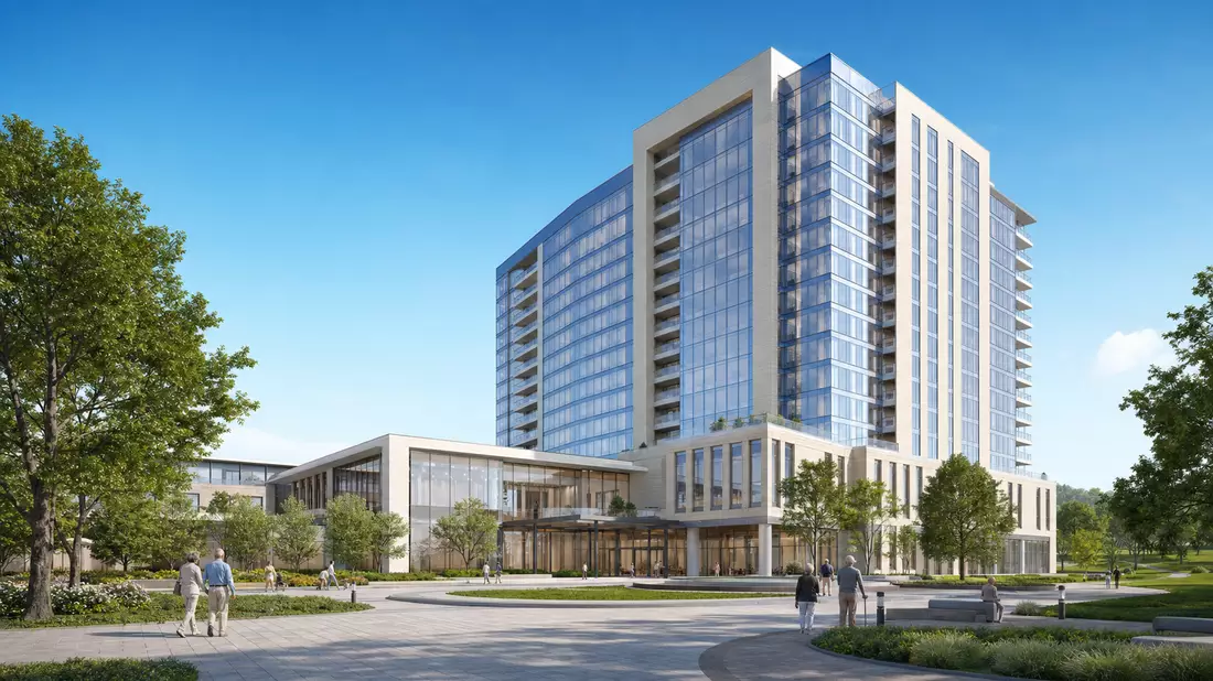 Architektur-Render eines modernen Gesundheitsgebäudes für Welltower Inc. mit Glasfassade