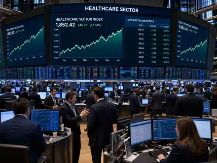 Welltower Inc. (US95040Q1040) notiert an der Börse, gezeigt im Trading-Floor-Editorial mit Gesundheitssektor-Charts - Foto: THN
