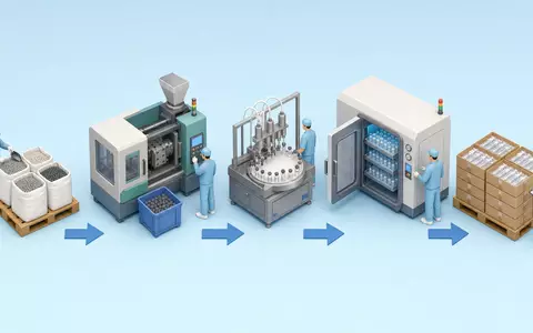 Isometrische 3D-Grafik der Wertschöpfungskette veranschaulicht Produktionsschritte, wie sie West Pharmaceutical, ISIN US9523901012, durchführt - Foto: THN