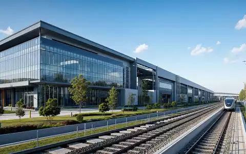 Architektur-Render eines modernen Bahntechnik-Werksgebäudes repräsentiert symbolisch Wabtec, ISIN US9297401088, als globale Industrieanlage passend - Foto: THN