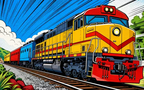 Pop-Art-Comic-Szene mit stilisierter Lokomotive ist farbenfroh gestaltet für Wabtec, ISIN US9297401088, passend zum Bahntechnik-Thema - Foto: THN