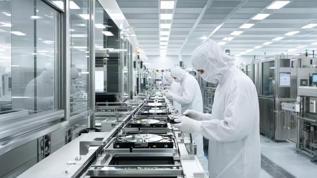 Reinraum-Fertigung von Festplatten, Motiv zu Western Digital, US9581021055