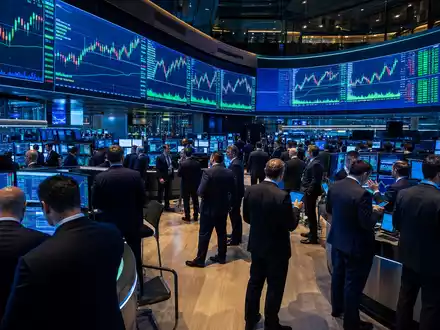 Börsen-Editorial zeigt Trading-Floor mit Technologie-Charts, passend zu Western Digital, ISIN US9581021055, an der Nasdaq-Börse - Foto: THN