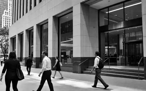 Schwarz-weiß-Reportage zeigt Bankgeschäft der Branche von Wells Fargo & Co., ISIN US9497461015, im Finanzviertel - Foto: THN