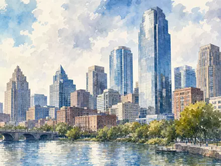 Aquarellmalerei einer Finanzmetropole symbolisiert den Bankstandort von Wells Fargo & Co., ISIN US9497461015 - Foto: THN