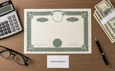 Flatlay mit Aktienzertifikat und ISIN-Karte veranschaulicht die Kapitalanlage in Wells Fargo & Co., US9497461015 - Foto: THN