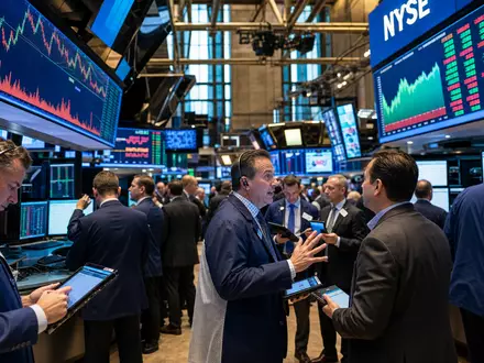 Börsen-Editorial vom NYSE-Handelssaal illustriert die Börsennotierung von Wells Fargo & Co., ISIN US9497461015 - Foto: THN