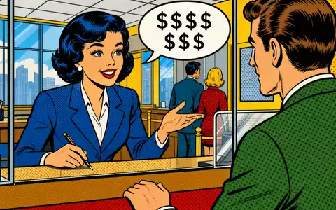 Pop-Art-Comic zeigt freundliche Bankberatung als Symbol für den Kundenservice von Wells Fargo & Co., US9497461015 - Foto: THN
