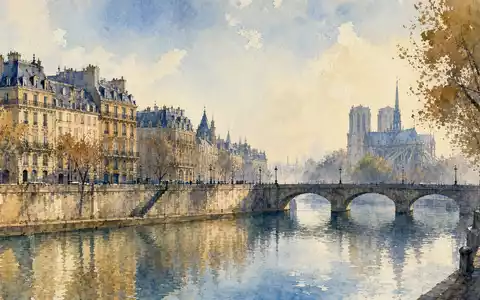 BNP Paribas S.A. FR0000131104 – Aquarell der Seine mit Haussmann-Fassaden und Notre-Dame im Morgenlicht - Foto: THN