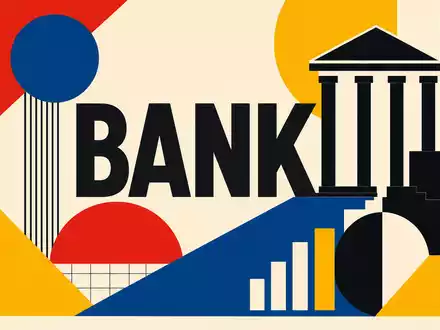 BNP Paribas S.A. FR0000131104 – Bauhaus-Poster mit geometrischen Formen und Sektor-Schriftzug BANK - Foto: THN