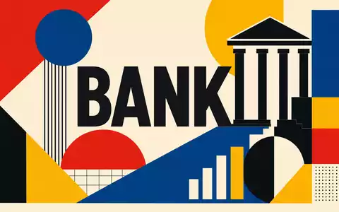 BNP Paribas S.A. FR0000131104 – Bauhaus-Poster mit geometrischen Formen und Sektor-Schriftzug BANK - Foto: THN