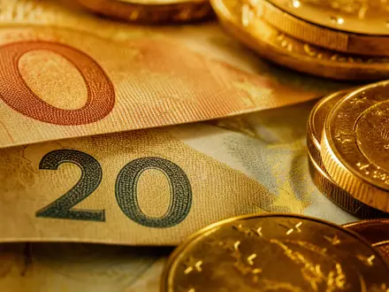 BNP Paribas S.A. FR0000131104 – Makroaufnahme von Euroscheinen und Goldmünzen in warmem Licht - Foto: THN