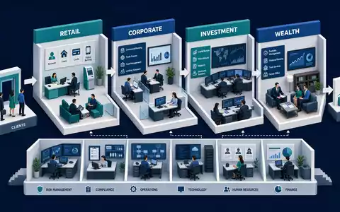 BNP Paribas S.A. FR0000131104 – Isometrisches 3D-Diagramm der Banken-Wertschöpfungskette mit vier Geschäftsbereichen - Foto: THN