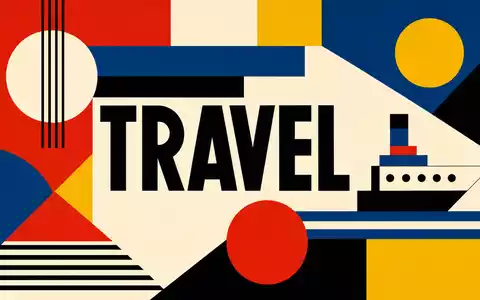 Booking Holdings Inc. als geometrisches Bauhaus-Poster mit TRAVEL-Schriftzug in leuchtenden Primärfarben US09857L1089 - Foto: THN
