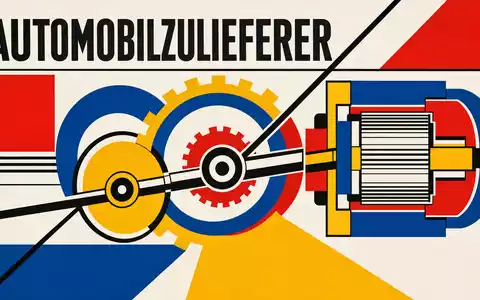 BorgWarner Inc. geometrisches Bauhaus-Poster in Primärfarben mit AUTOMOBILZULIEFERER und Getriebe-Grafik, ISIN US0991991063 - Foto: THN