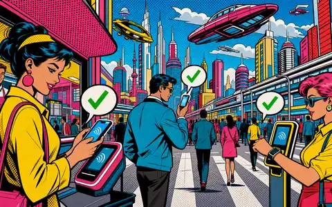 Block Inc. Fintech-Zukunft als Pop-Art-Comic – ISIN US8522341036 bunte mobile Zahlungsszene futuristisch - Foto: THN