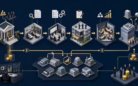 Isometrisches Diagramm der Private-Equity-Wertschöpfungskette zeigt den globalen Investmentprozess von Blackstone Inc. US09259E1082 - Foto: THN