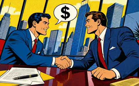 Pop-Art-Comic zeigt einen Handschlag beim Dealabschluss – stilisierte Darstellung der Akquisitionsstärke von Blackstone Inc. (US09259E1082) - Foto: THN