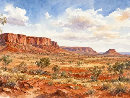 Rio Tinto plc (ISIN GB0007188757) ist in der australischen Pilbara-Region aktiv, hier als Aquarell-Landschaft dargestellt - Foto: THN