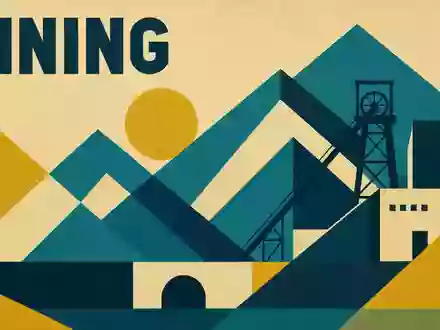 Rio Tinto plc (ISIN GB0007188757) und der Bergbausektor inspirieren dieses geometrische Bauhaus-Poster mit Förderturm-Motiv - Foto: THN